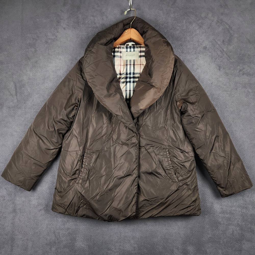 Burberry London‎ Down Puffer Jacket Womens Small Brown Nova Check Lining Snap